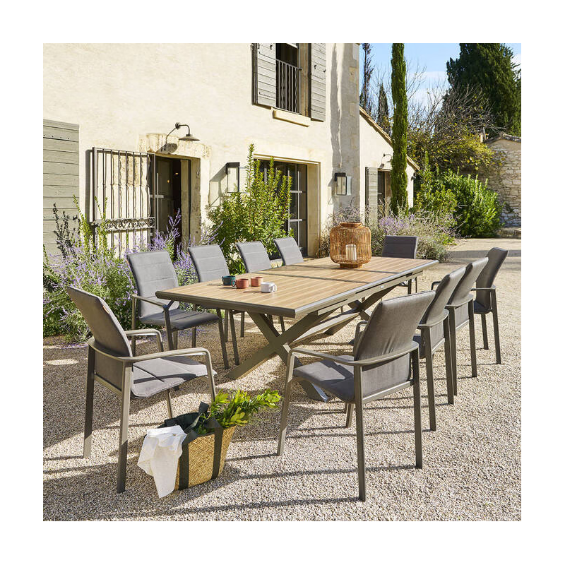 Table de jardin extensible AXIOME Effet bois Honey & Praline