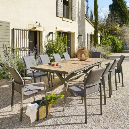 Table de jardin extensible AXIOME Effet bois Honey & Praline