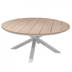 Table de jardin ronde ORIENGO Acacia & Blanc